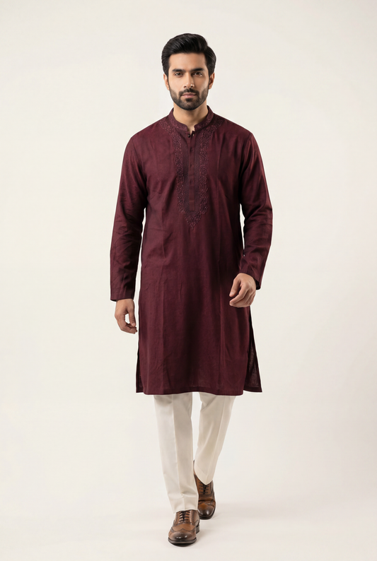 J. Maroon Sherwani 1-Piece - Men's - AI Photo