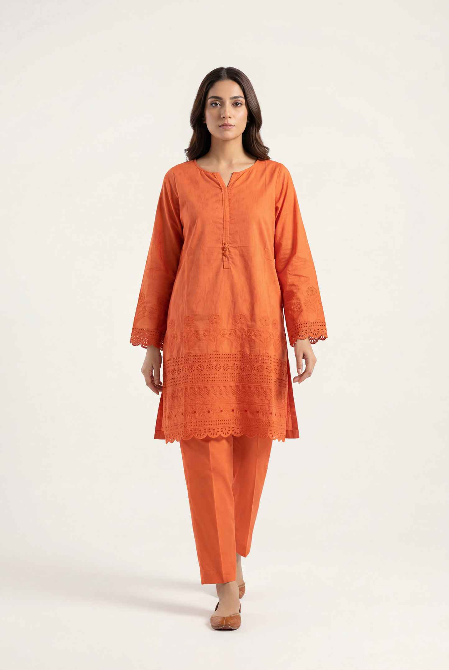 Sadabahar Orange Shirt 2-Piece - AI Photo