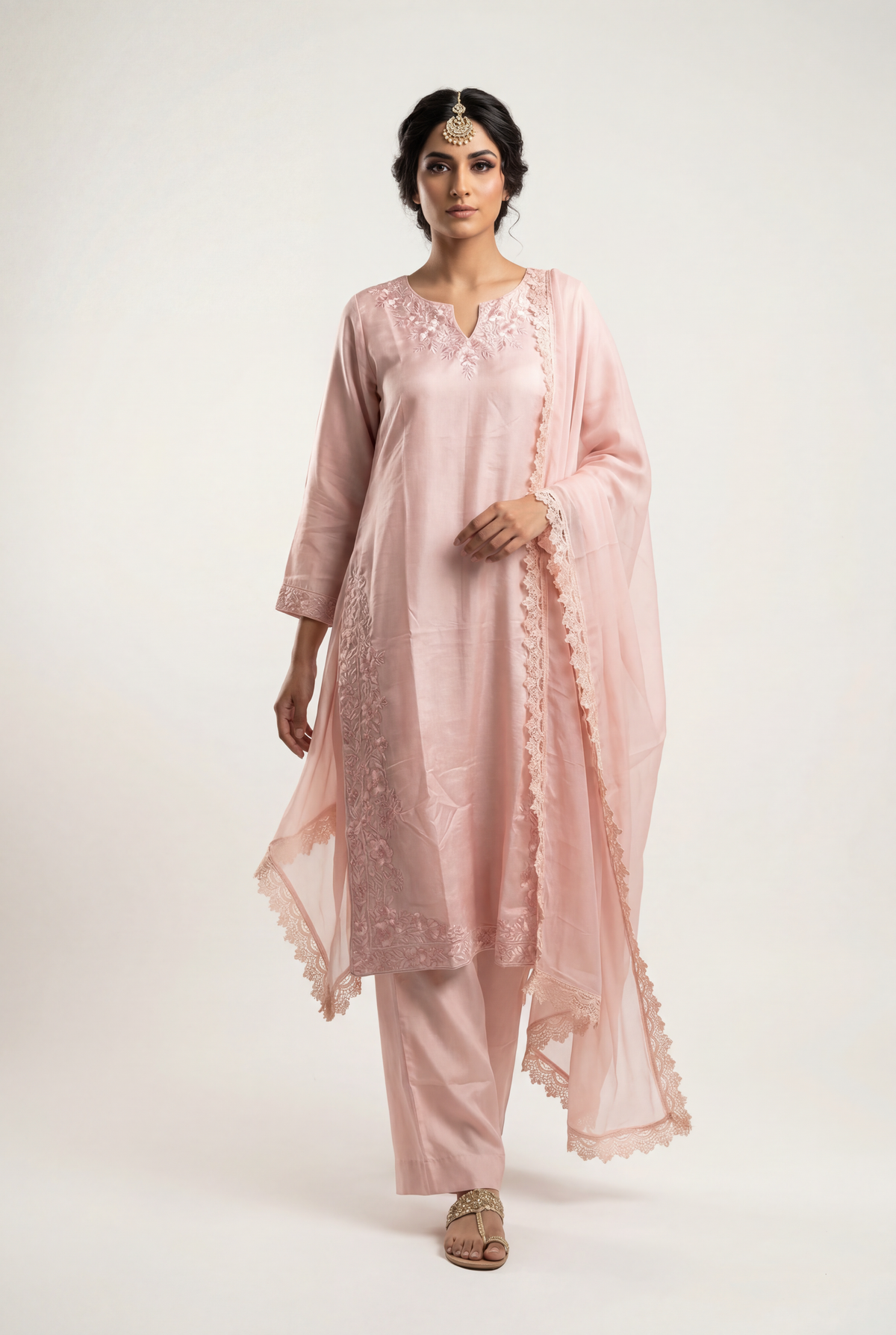 Bandhan Pink Long Shirt 3-Piece - AI Photo