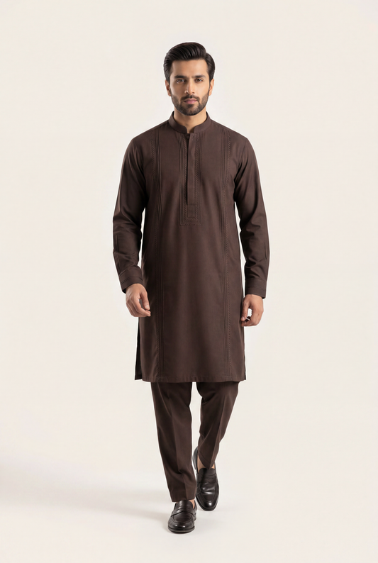 Amir Adnan Chocolate Brown Shalwar Kameez 2-Piece - Men's - AI Photo