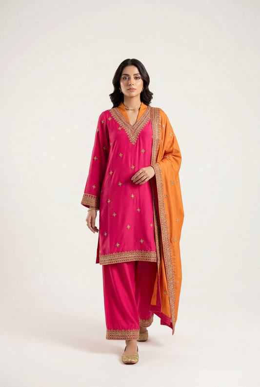 Imraa Hot Pink Shirt 3-Piece - AI Photo