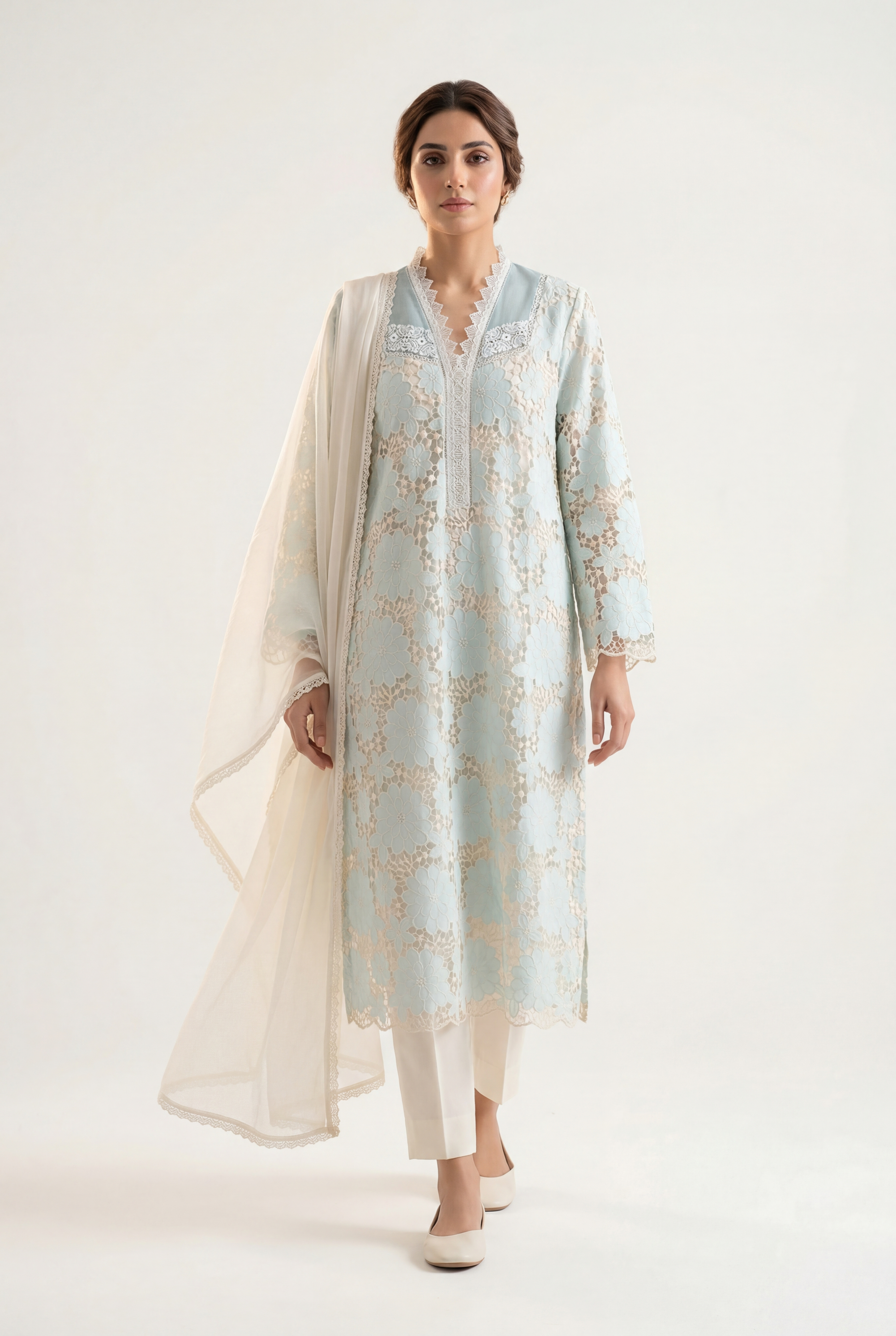 Bandhan Light Blue Long Shirt 3-Piece - AI Photo