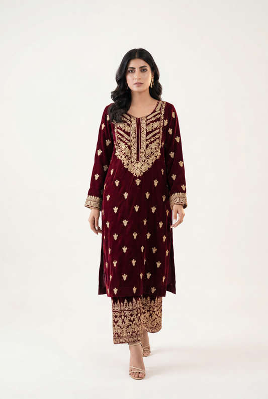 Bandhan Maroon Shirt 2-Piece - AI Photo