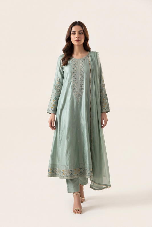 Bandhan Sea Green Pishwas 3-Piece - AI Photo