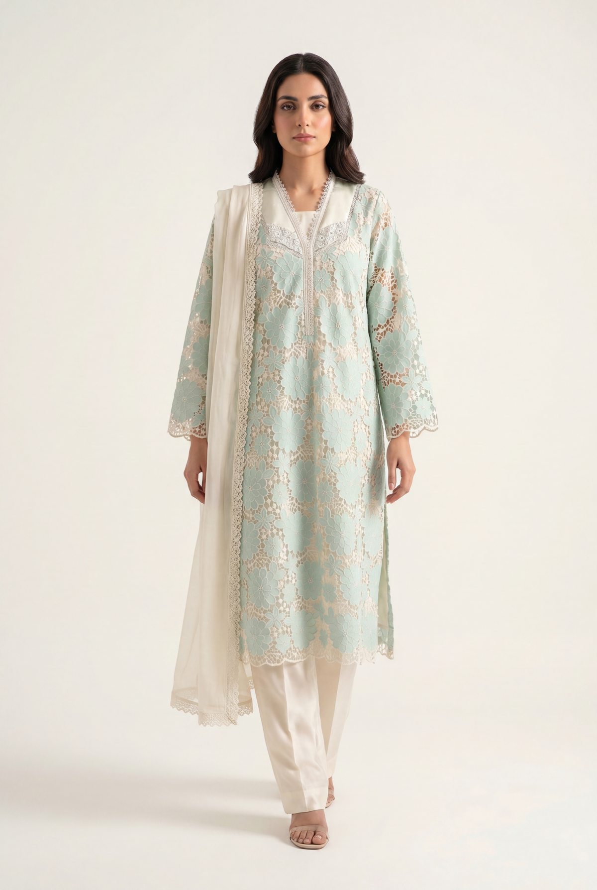 Bandhan Aqua Long Shirt 3-Piece - AI Photo