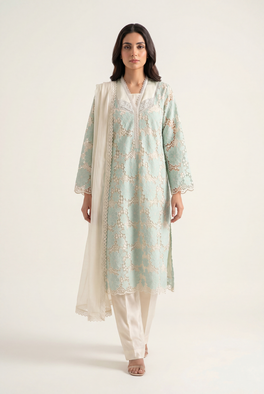 Bandhan Aqua Long Shirt 3-Piece - AI Photo