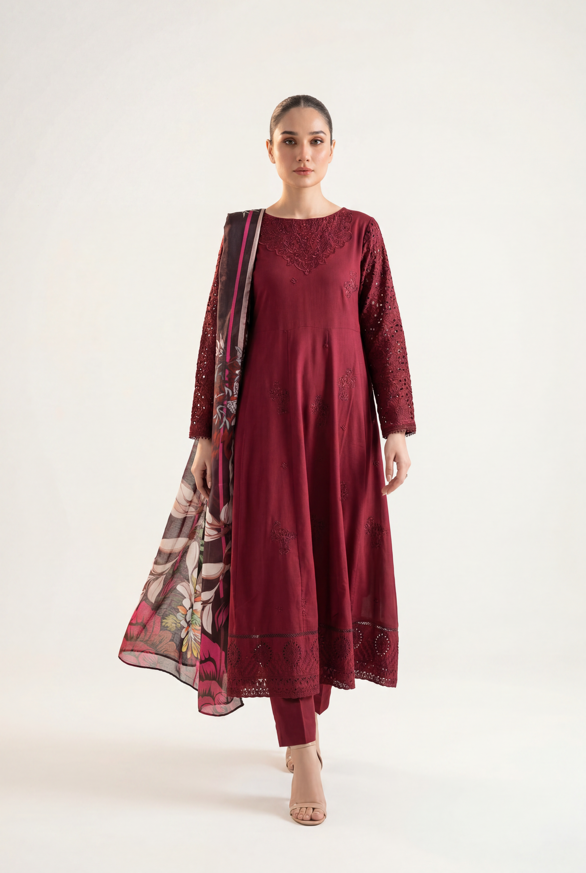 Bandhan Maroon Pishwas 3-Piece - AI Photo