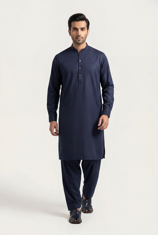 Amir Adnan Drak Blue Shalwar Kameez 2-Piece - Men's - AI Photo