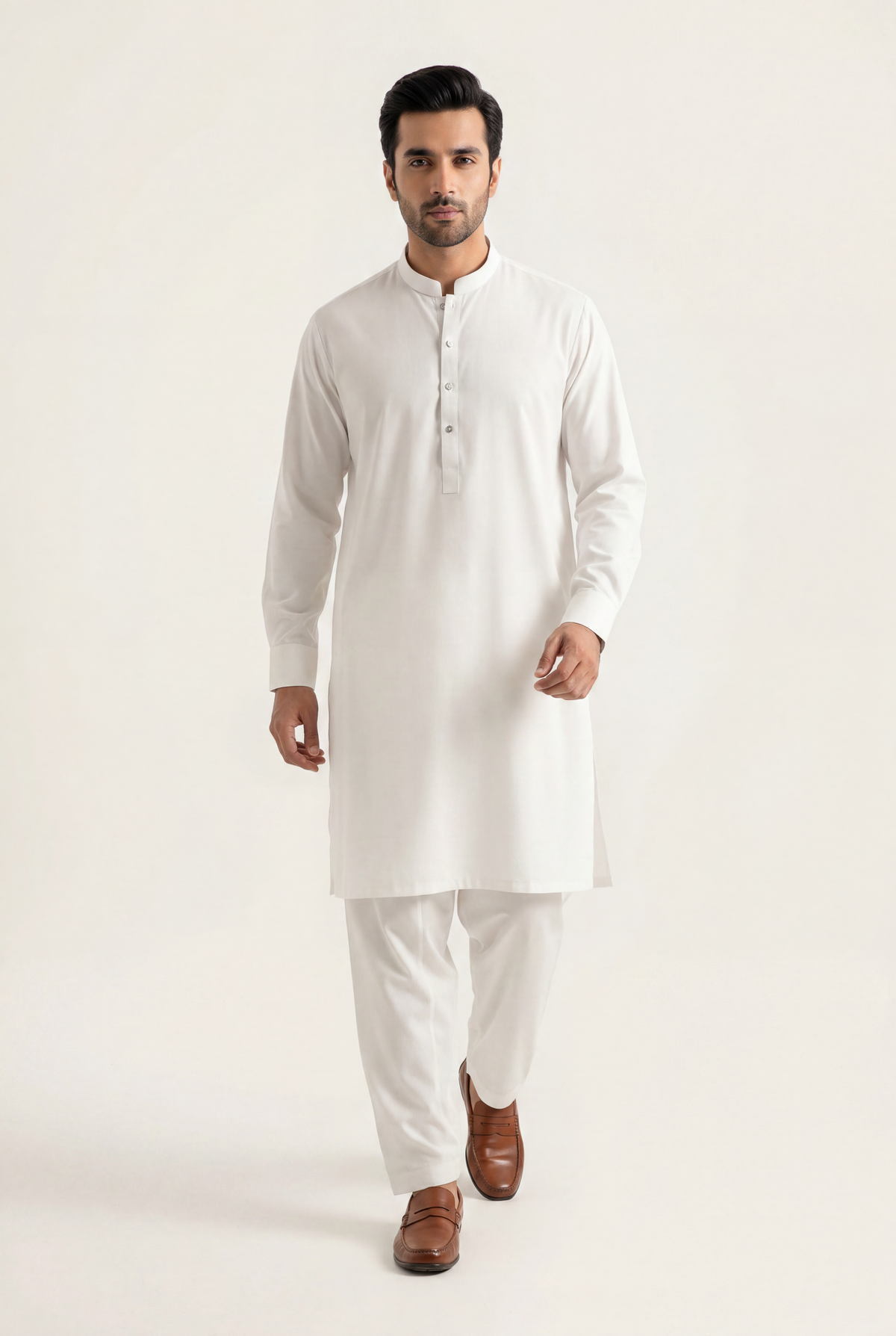 Nishat / Gul Ahmad Off White Shalwar Kameez 2-Piece - Men's - AI Photo