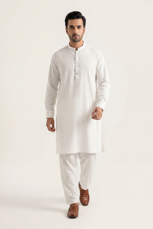 Nishat / Gul Ahmad Off White Shalwar Kameez 2-Piece - Men's - AI Photo