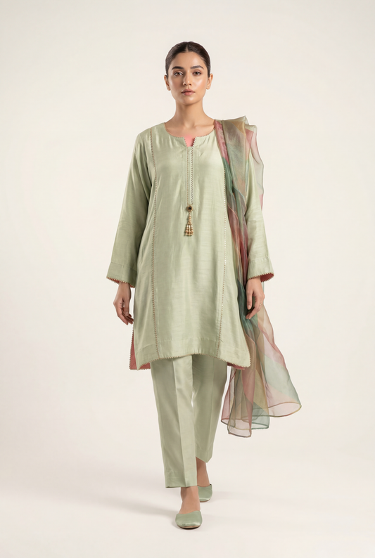 Bandhan Light Green Shirt 3-Piece - AI Photo