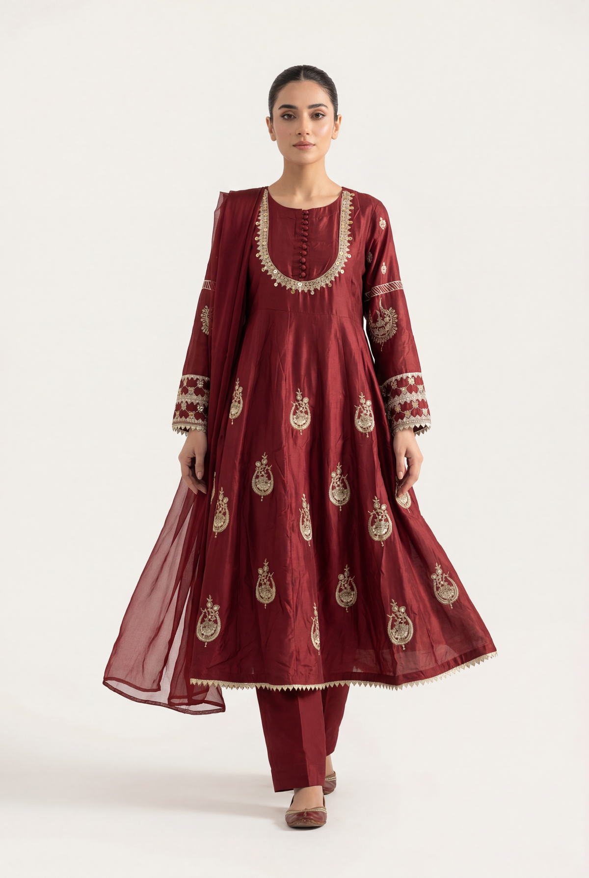 Bandhan Maroon Pishwas 3-Piece - AI Photo