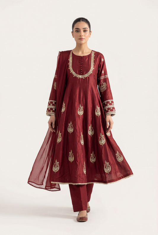 Bandhan Maroon Pishwas 3-Piece - AI Photo
