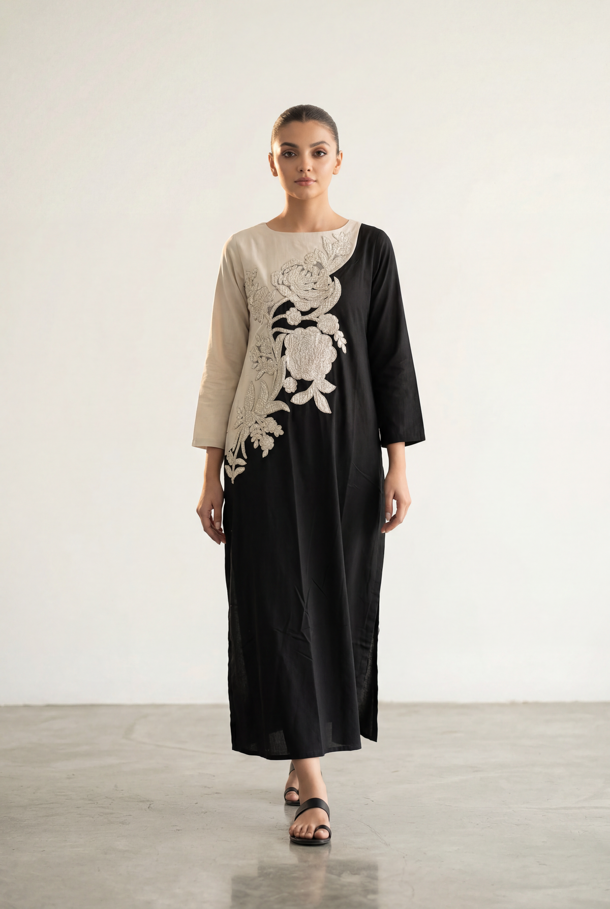 Bandhan Black and Beige Long Shirt 1-Piece - AI Photo