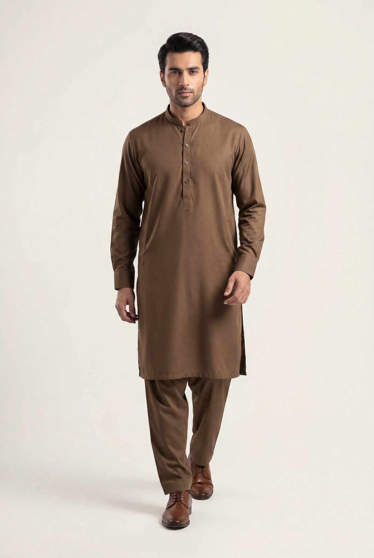 Gul Ahmad Brown Shalwar Kameez 2-Piece - Men's - AI Photo