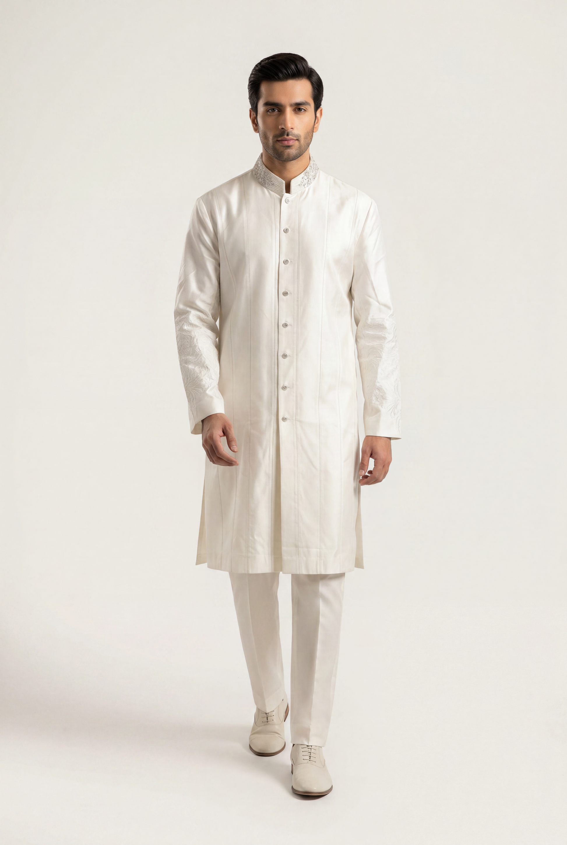 J. Off White Sherwani 1-Piece - Men's - AI Photo
