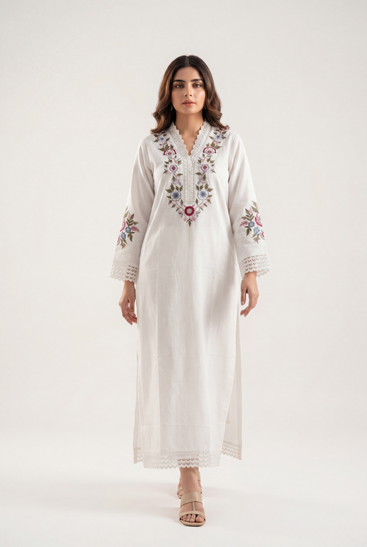 Bandhan White Long Shirt 1-Piece - AI Photo