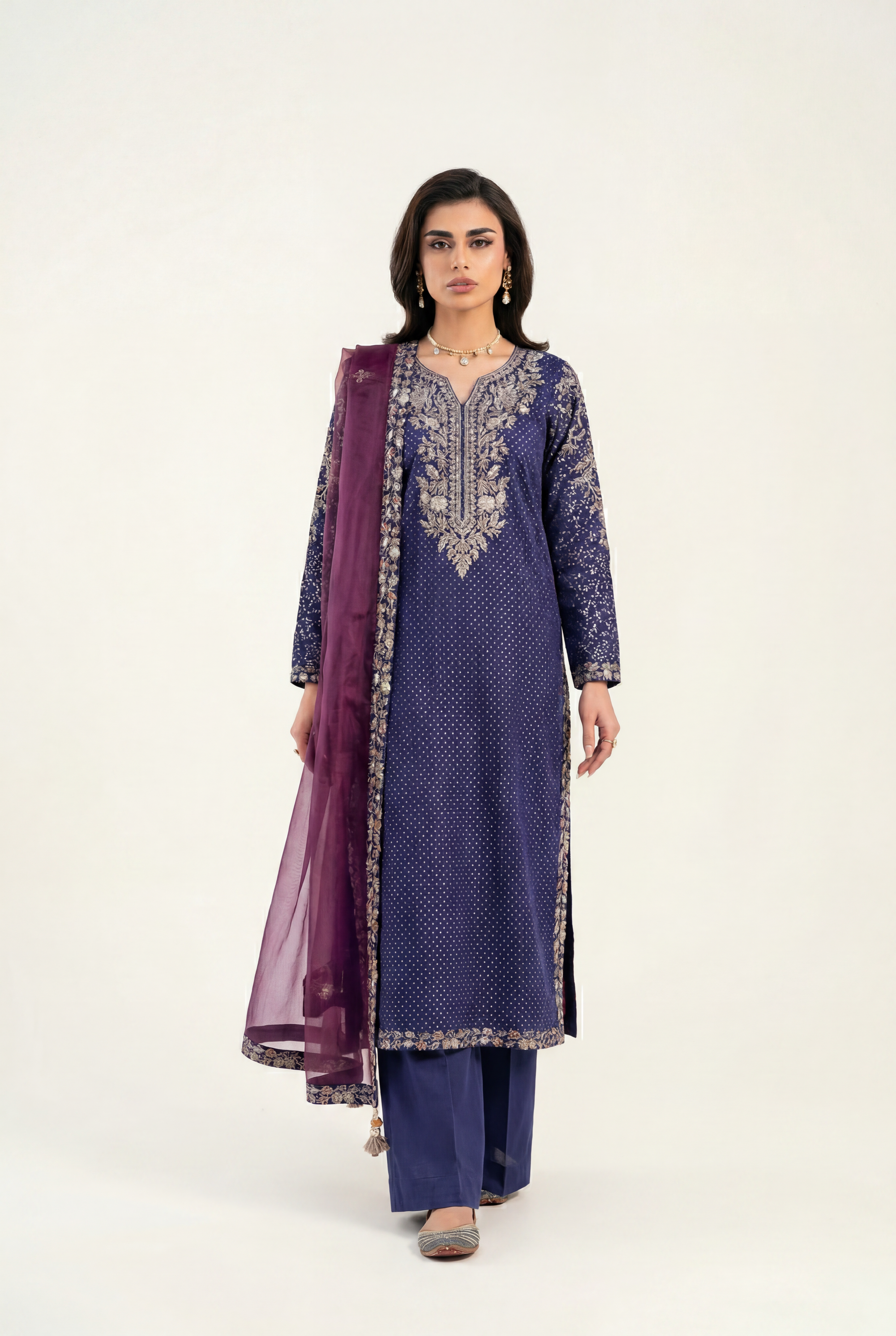 Vanya Bluish Purple Long Shirt 3-Piece - AI Photo