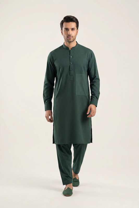 Gul Ahmad & Amir Adnan Mongia Green Shalwar Kameez 2-Piece - Men's - AI Photo