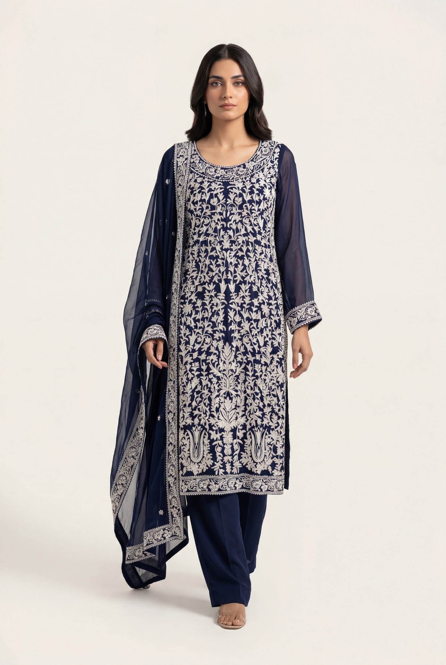 Bandhan Navy Blue Long Shirt 3-Piece - AI Photo