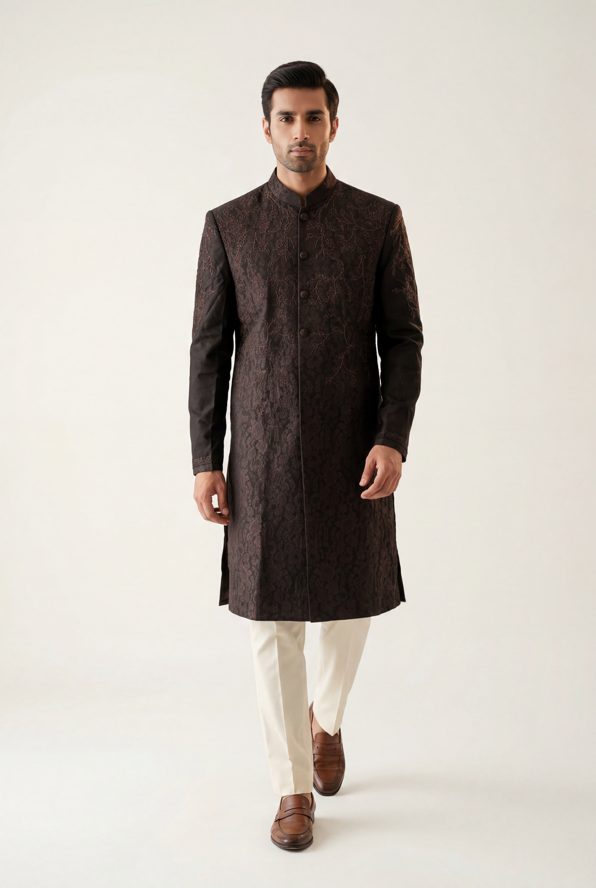 J. Brownish Black Sherwani 1-Piece - Men's - AI Photo