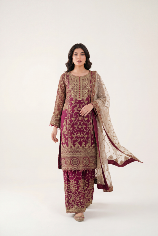Bandhan Magenta Shirt 3-Piece - AI Photo