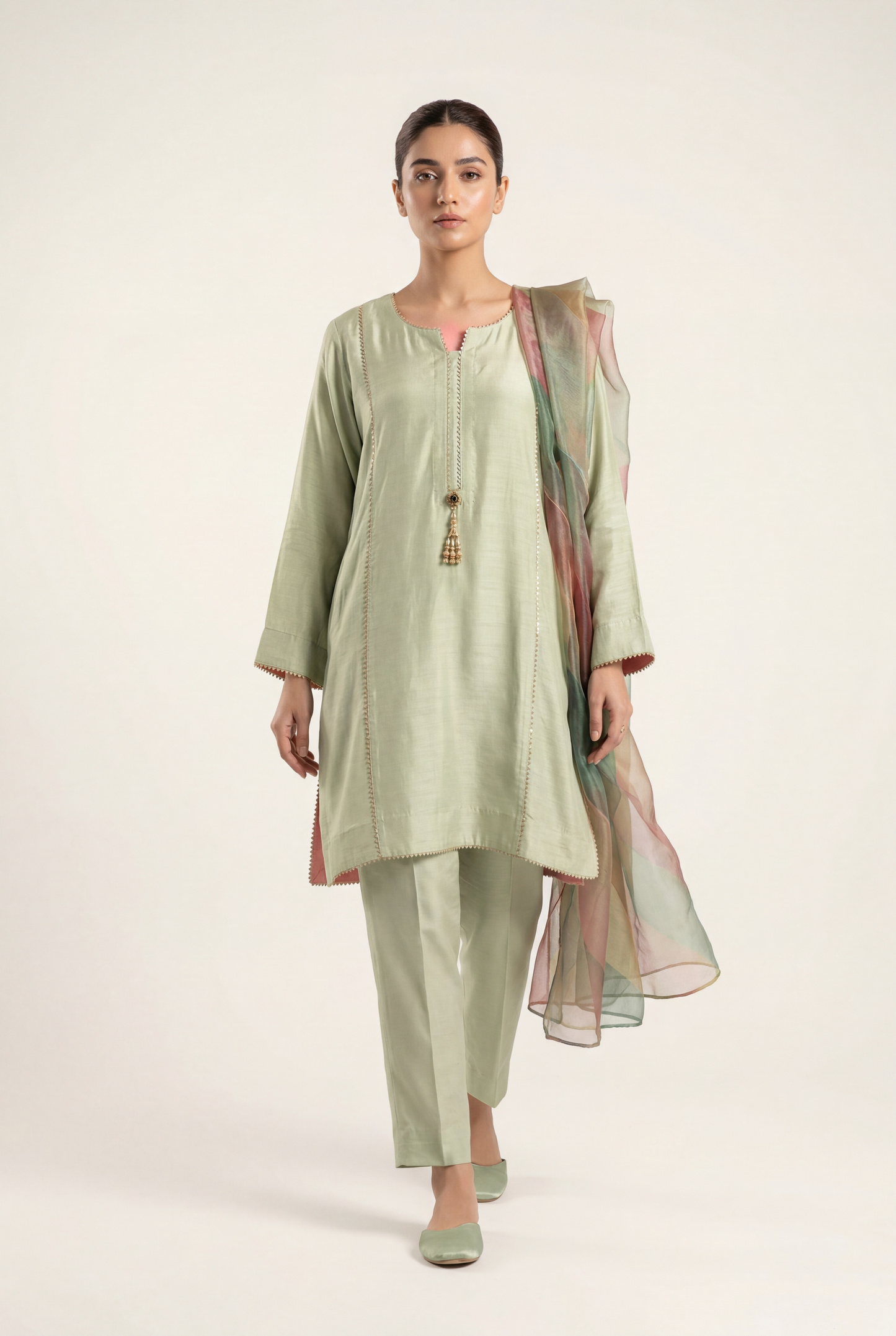 Bandhan Light Green Shirt 3-Piece - AI Photo