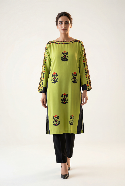 Bandhan Parrot Green Long Shirt 2-Piece - AI Photo