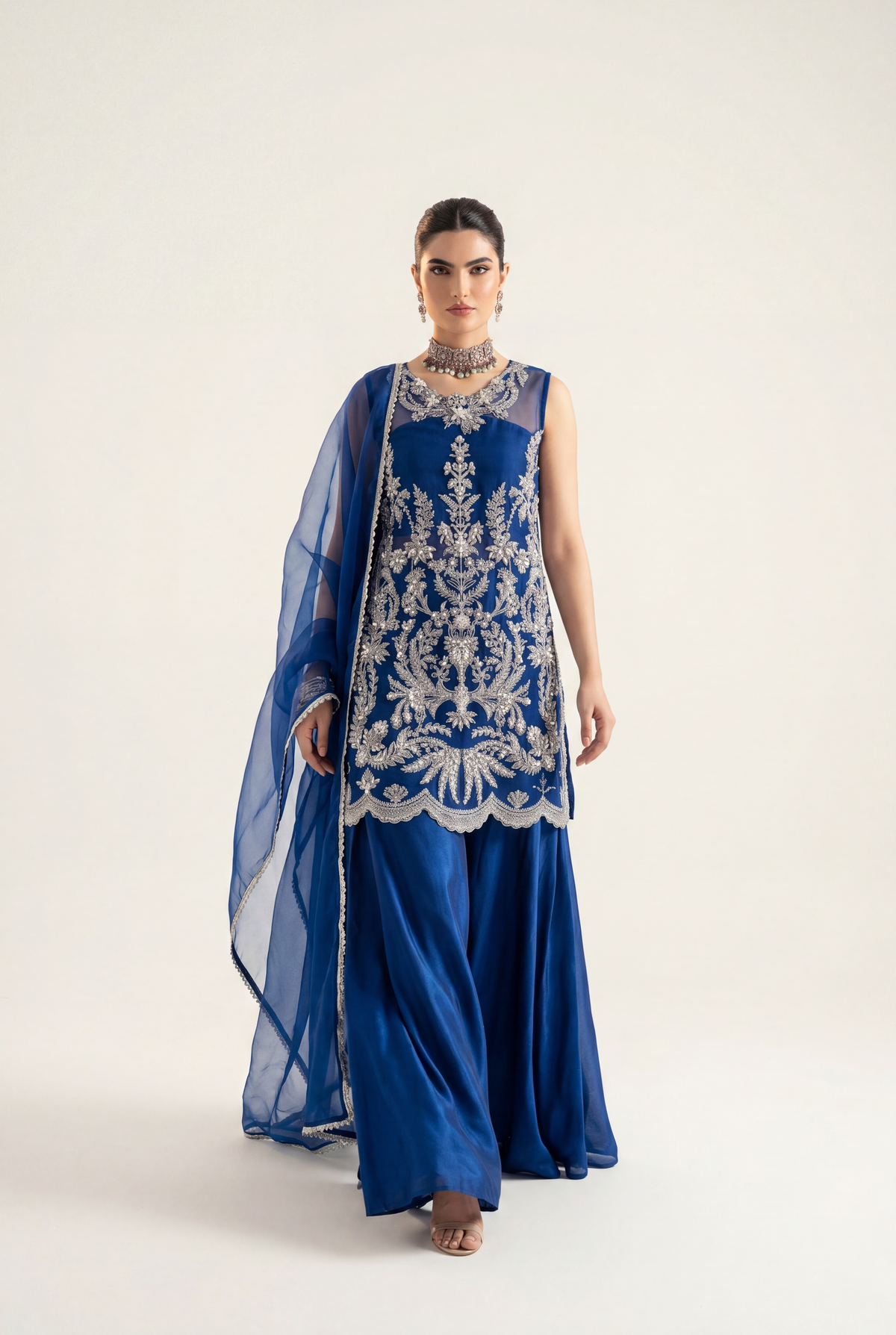 Vanya Royal Blue Shirt, Sleeveless 4-Piece - AI Photo