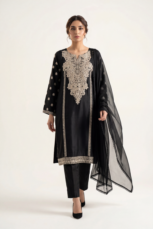Bandhan Black Shirt 3-Piece - AI Photo