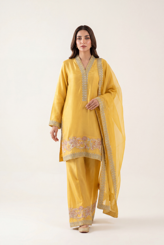 Bandhan Yellow Shirt 3-Piece - AI Photo