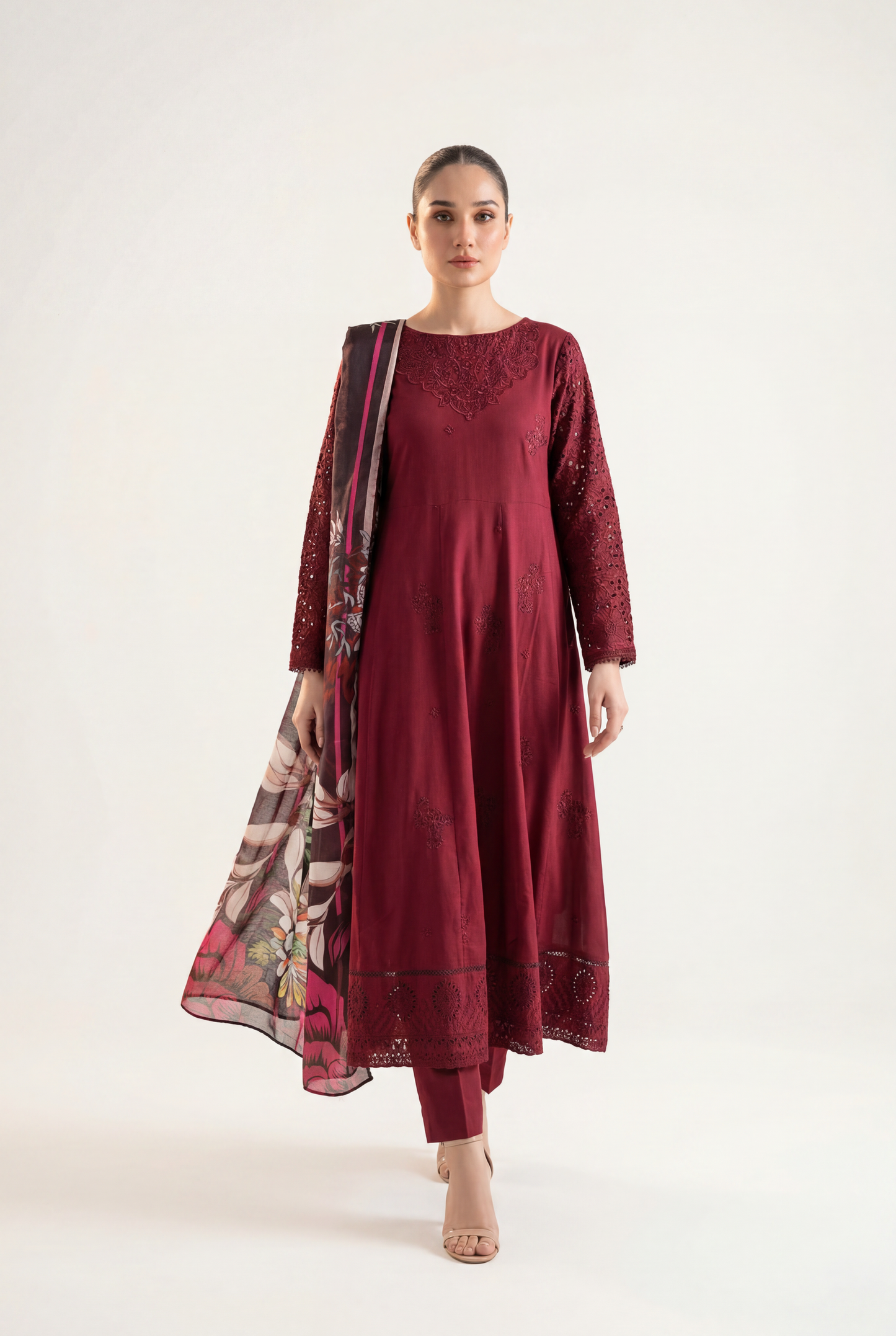Bandhan Maroon Pishwas 3-Piece - AI Photo
