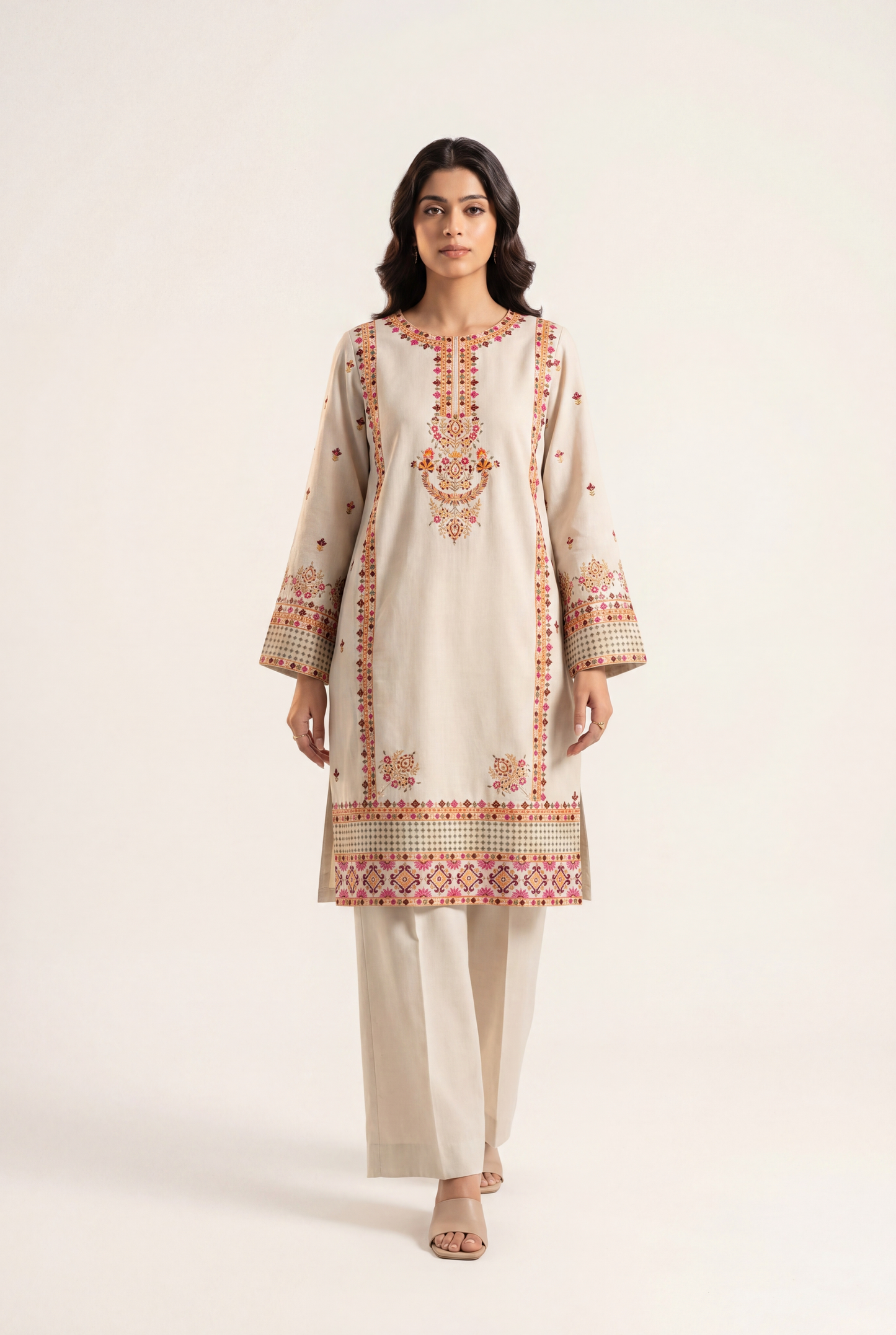 Bandhan Cream Beige Shirt 2-Piece - AI Photo