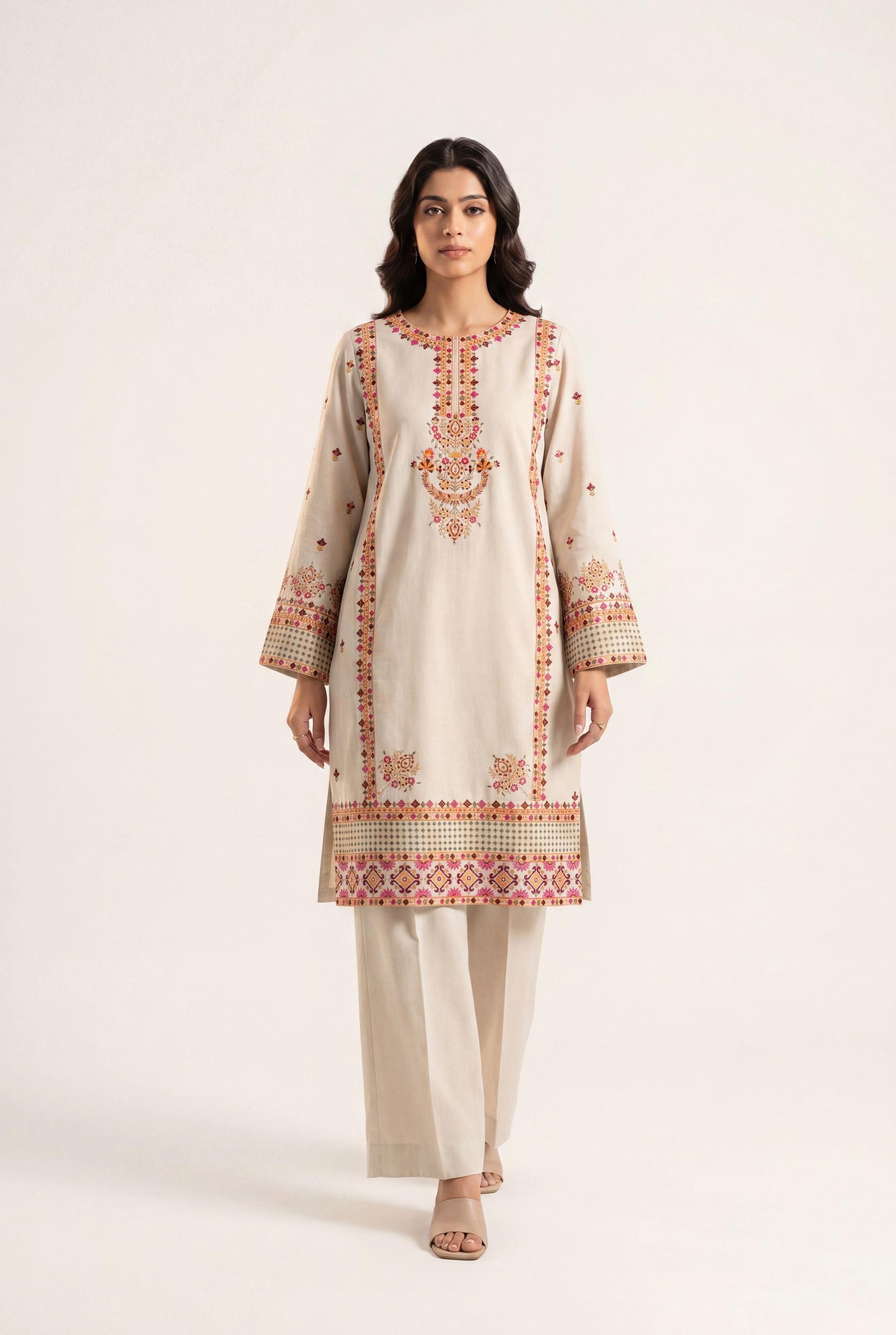 Bandhan Cream Beige Shirt 2-Piece - AI Photo