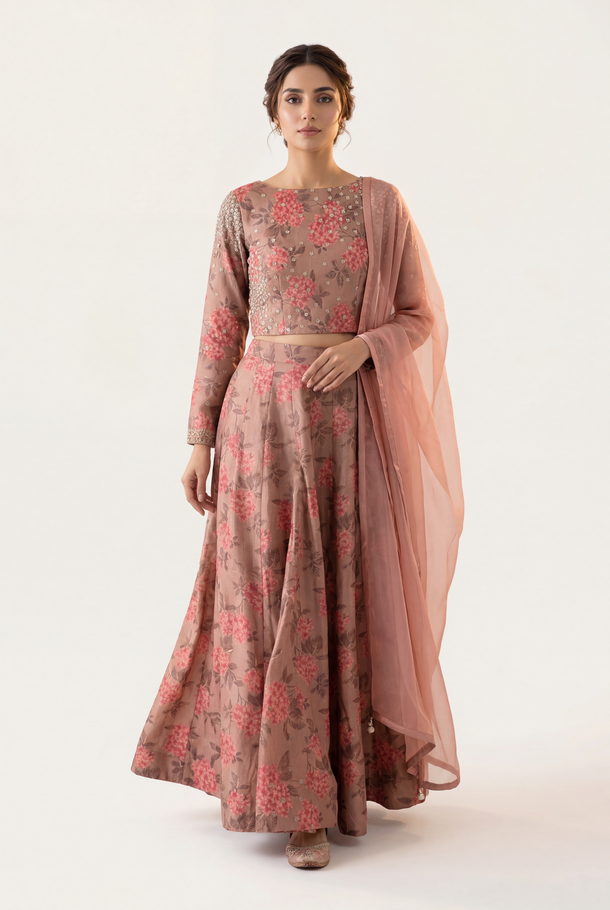 Ethnic Peach Pink Choli 3-Piece - AI Photo