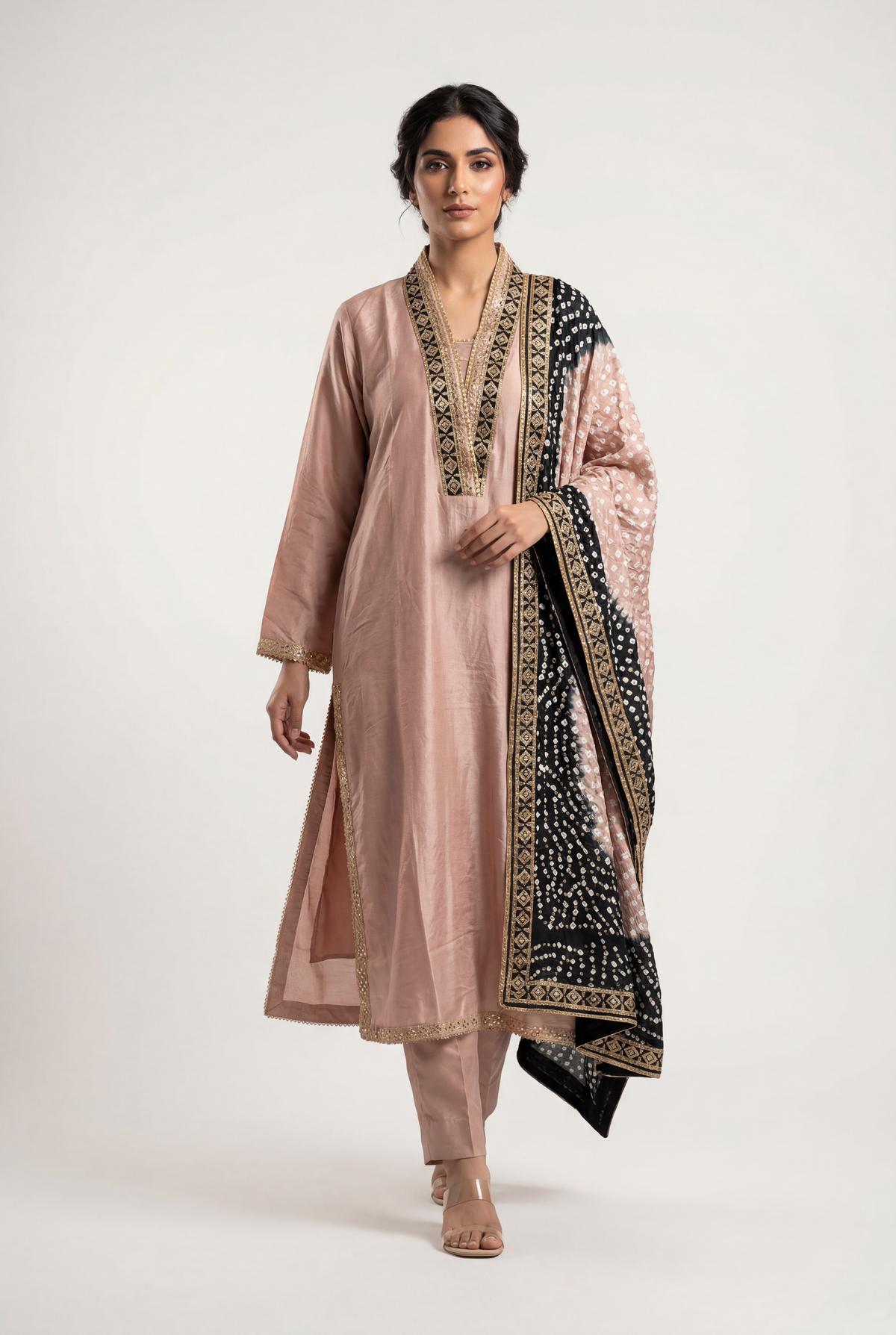 Bandhan Beige Long Shirt 3-Piece - AI Photo