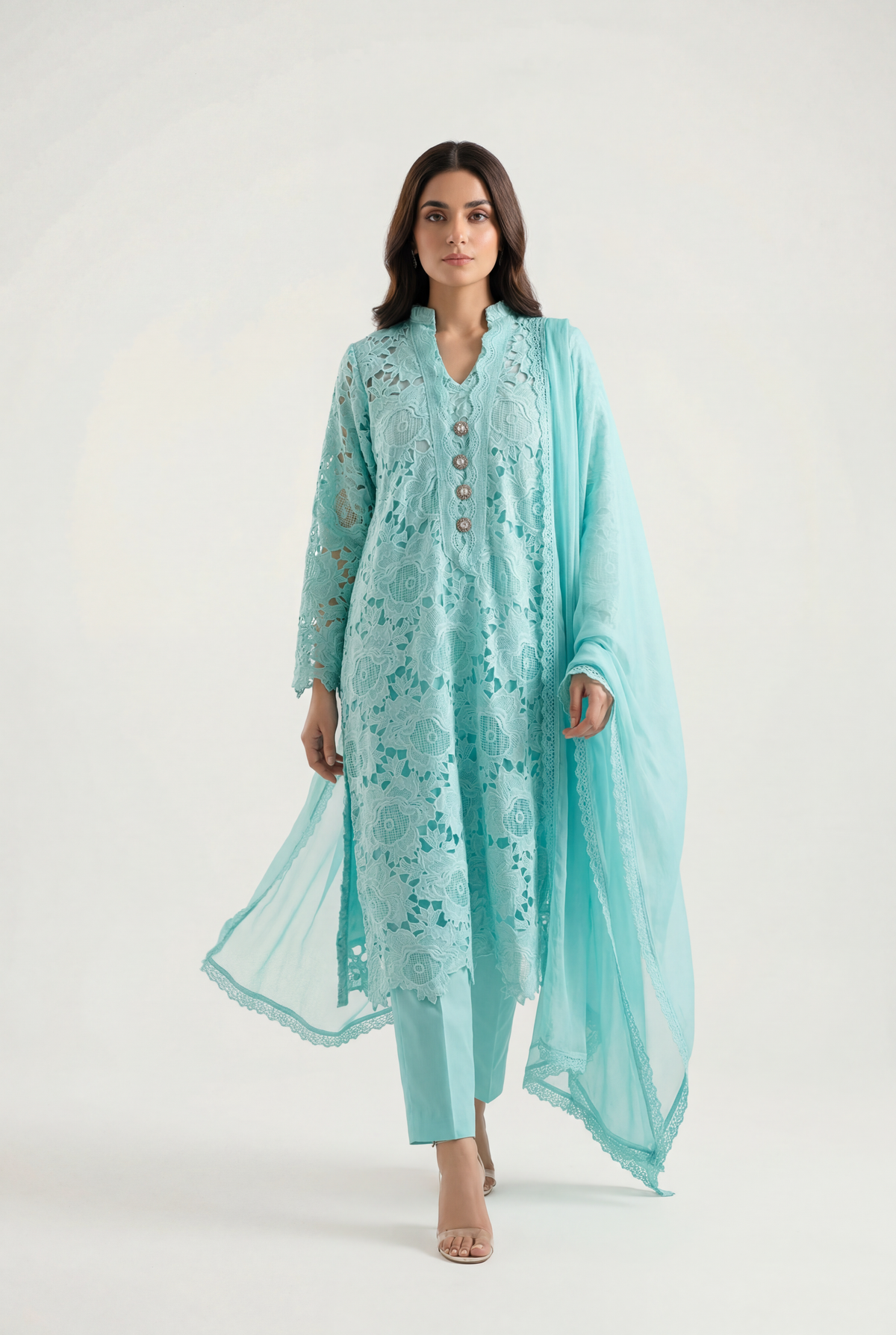 Bandhan Ferozi Long Shirt 3-Piece - AI Photo