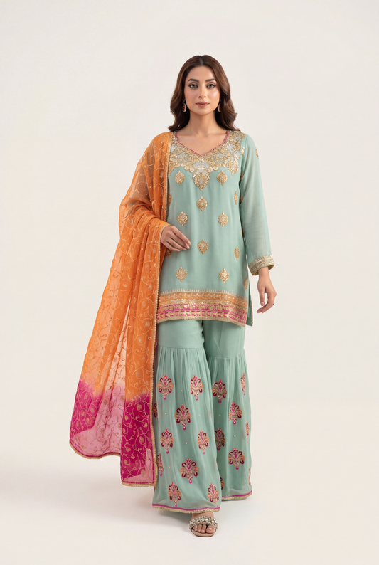Bandhan Aqua Shirt 3-Piece - AI Photo