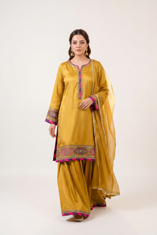 Bandhan Golden Shirt 3-Piece - AI Photo