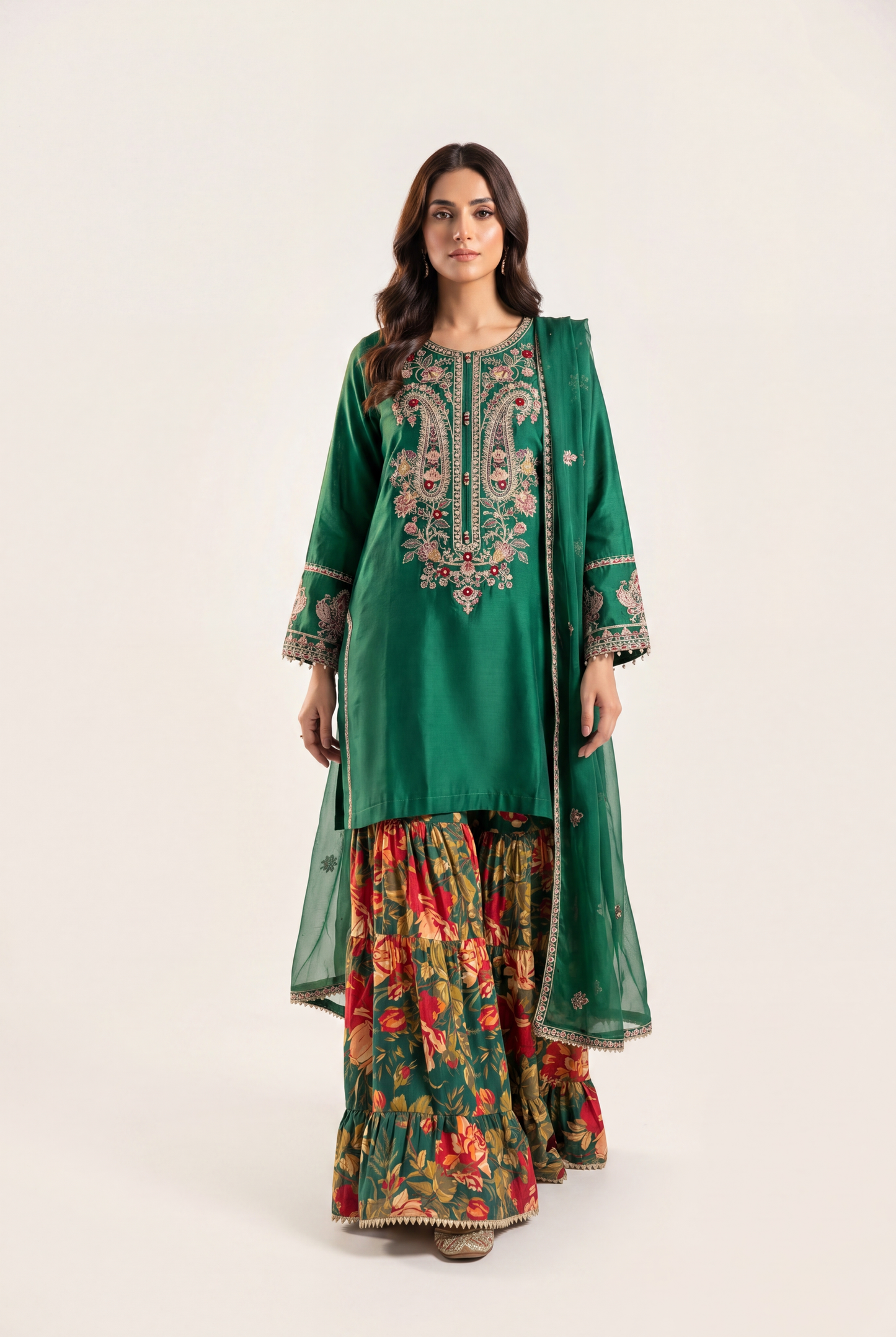 Bandhan Emerald Green Shirt 3-Piece - AI Photo