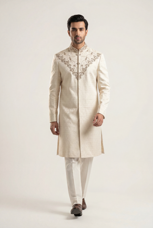 J. Off White Sherwani 1-Piece - Men's - AI Photo