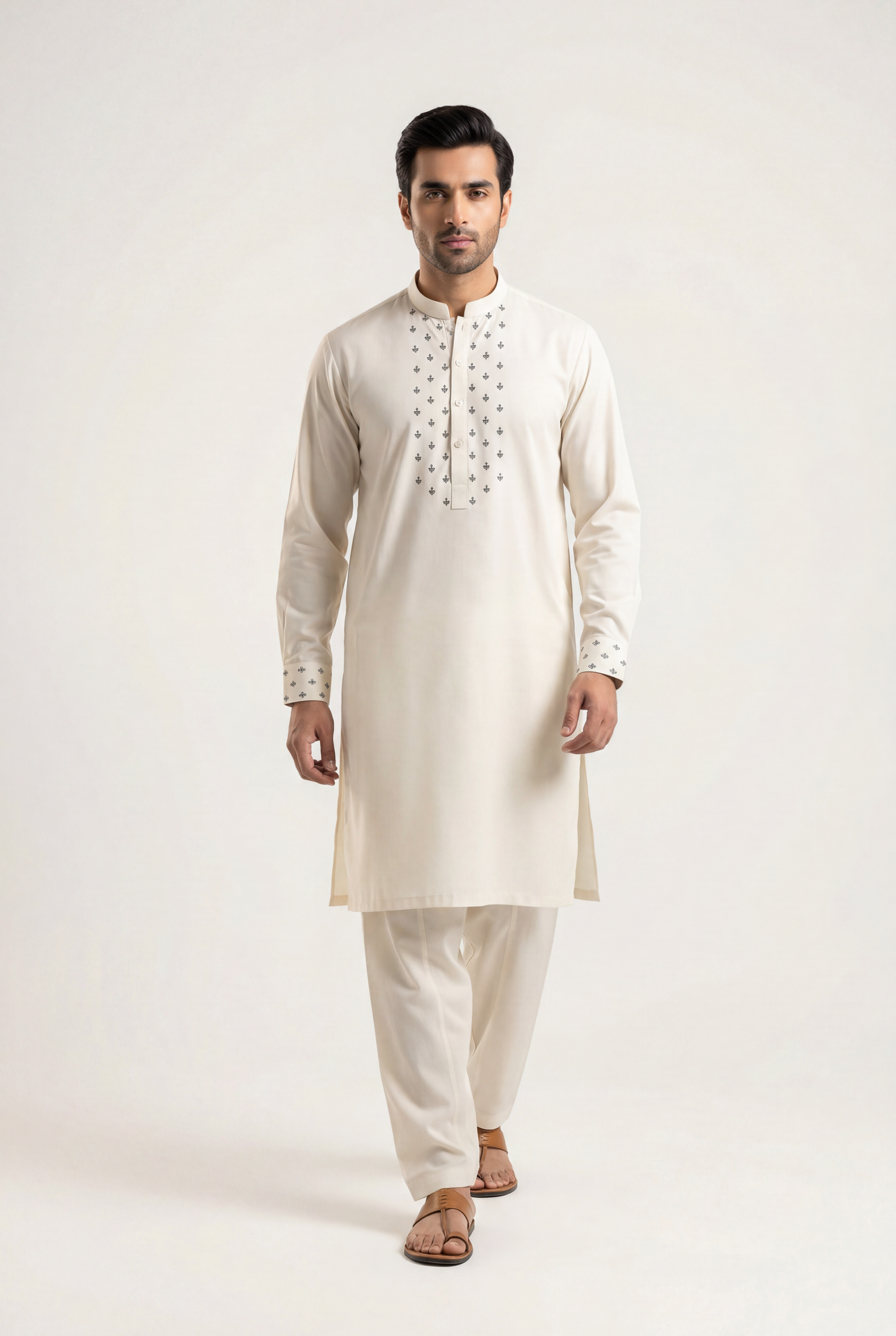 Gul Ahmad Off White Shalwar Kameez 2-Piece - Men's - AI Photo