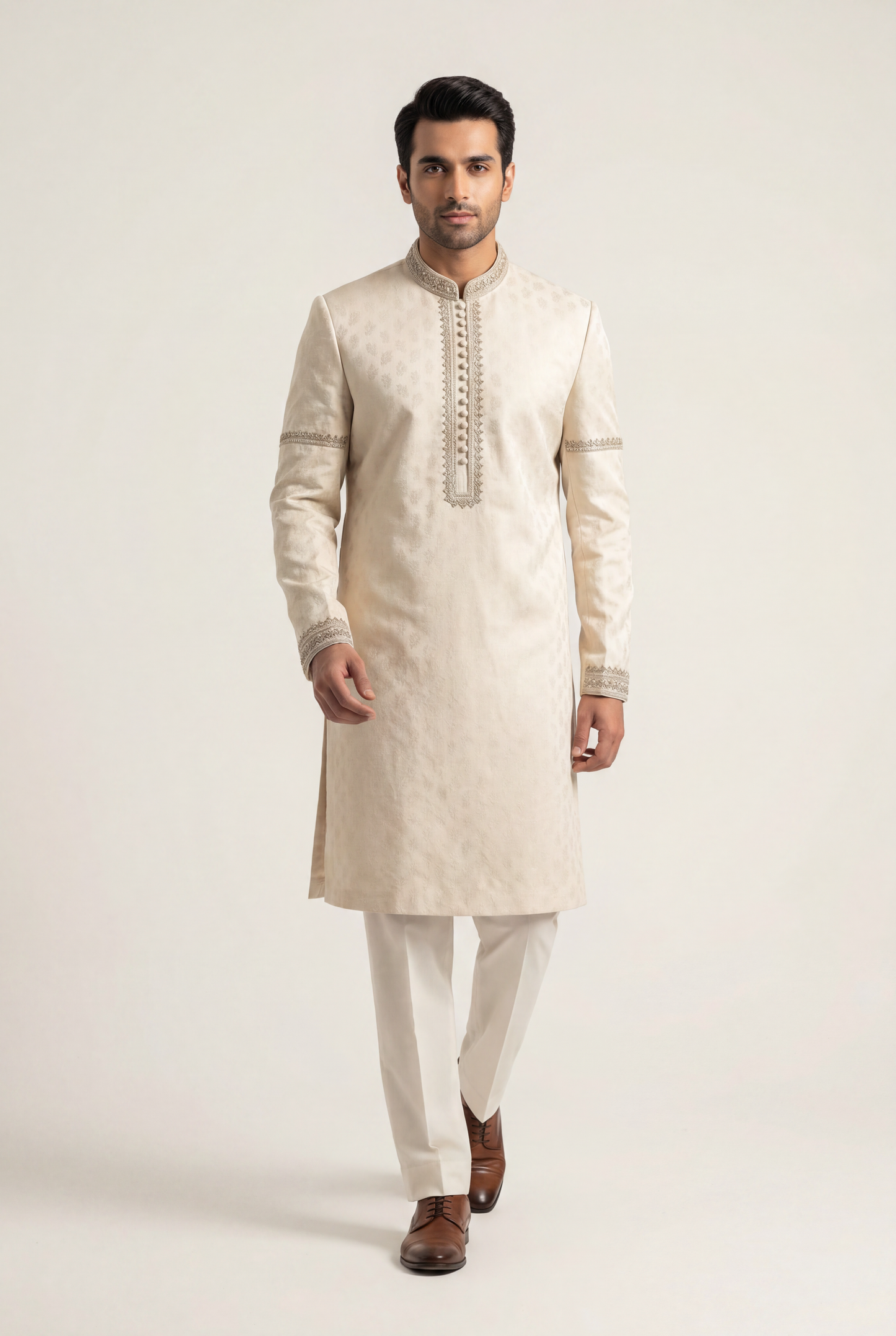 J. Cream Sherwani 1-Piece - Men's - AI Photo