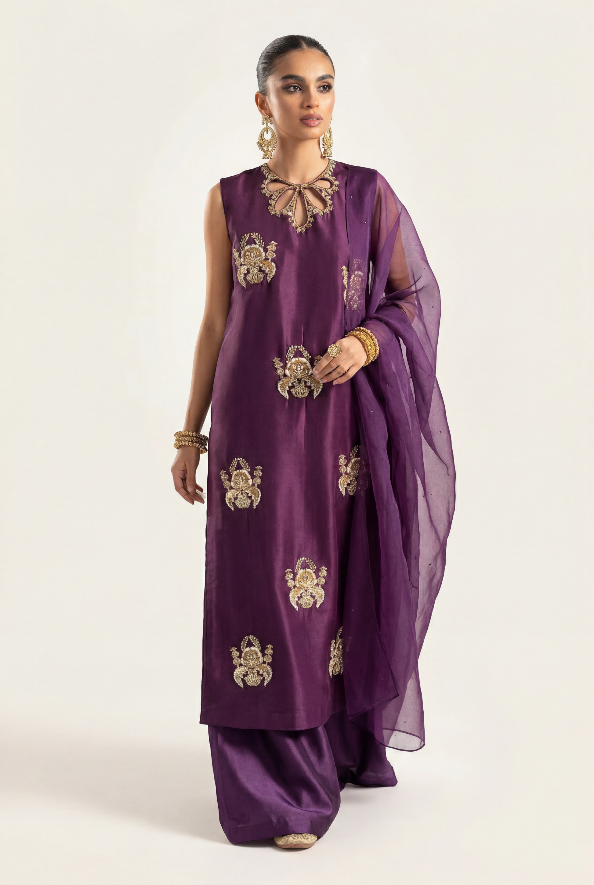 Vanya Purple Long Shirt 3-Piece - AI Photo