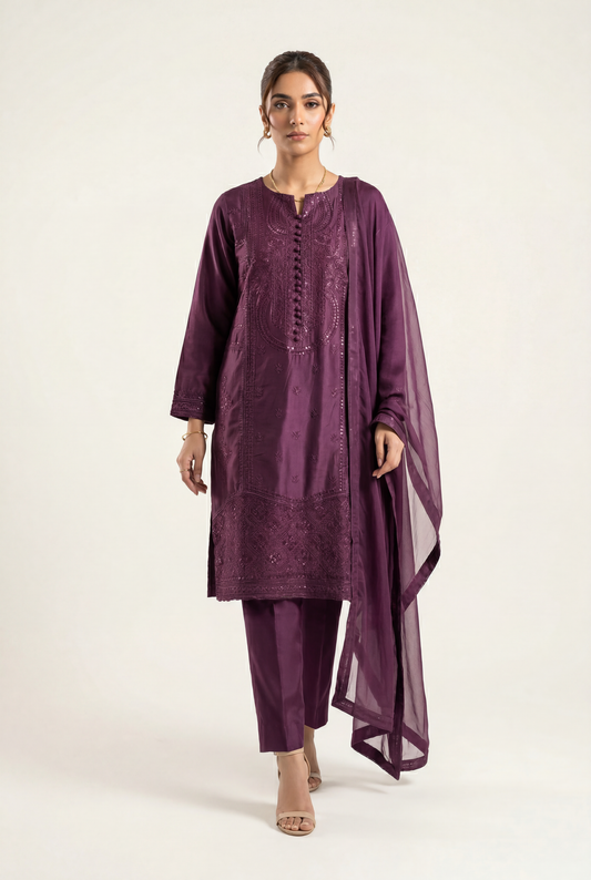 Bandhan Plum Shirt 3-Piece - AI Photo