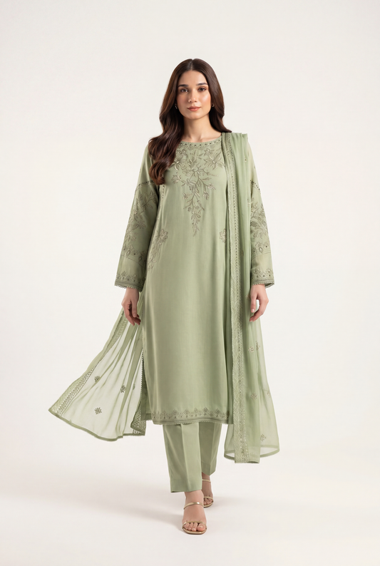 Bandhan Pista Green Shirt 3-Piece - AI Photo