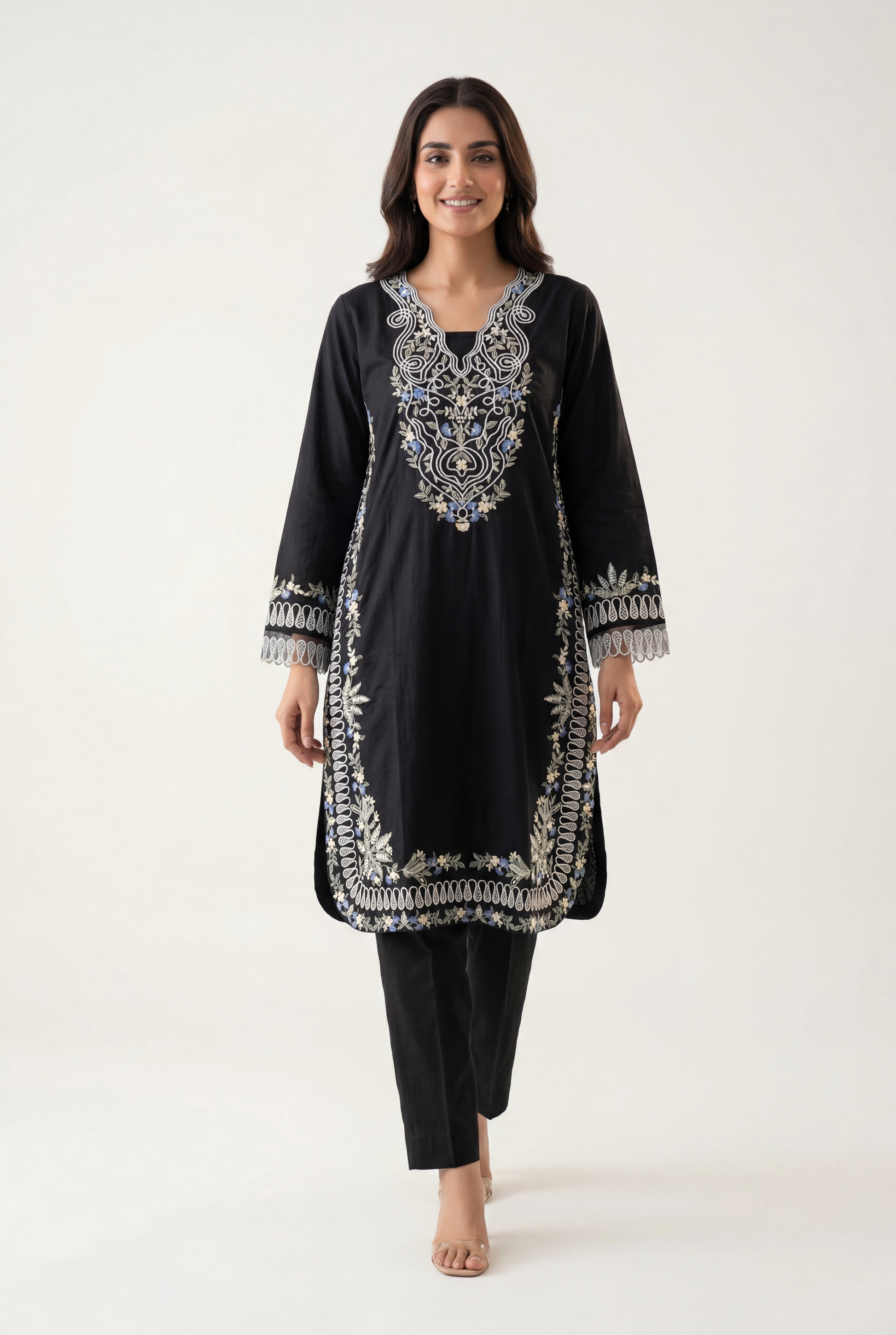 Ethnic Black Shirt 2-Piece - AI Photo