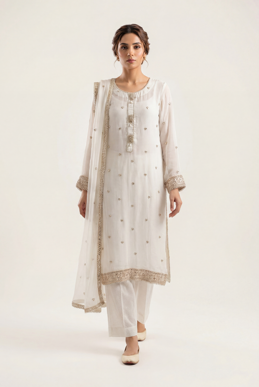 Bandhan White Shirt 3-Piece - AI Photo