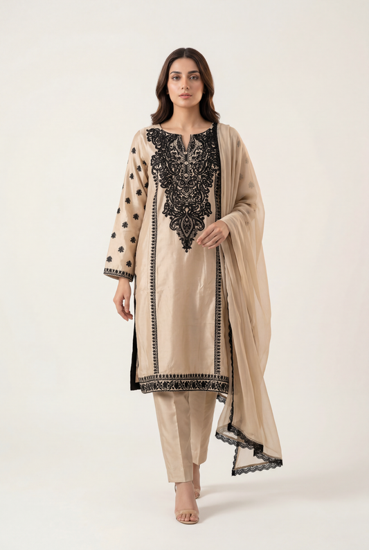 Bandhan Beige Shirt 3-Piece - AI Photo