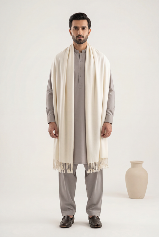 Almirah Off White Men Shawl 1-Piece - Men's - AI Photo